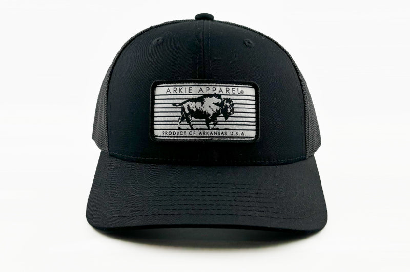 Buffalo Line Patch Snapback Hat - Solid Black