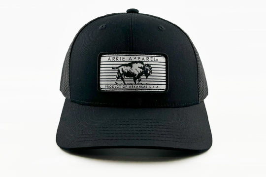 Buffalo Line Patch Snapback Hat - Solid Black