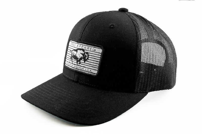 Buffalo Line Patch Snapback Hat - Solid Black