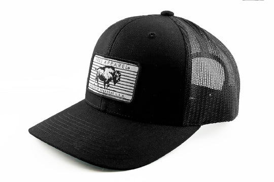 Buffalo Line Patch Snapback Hat - Solid Black