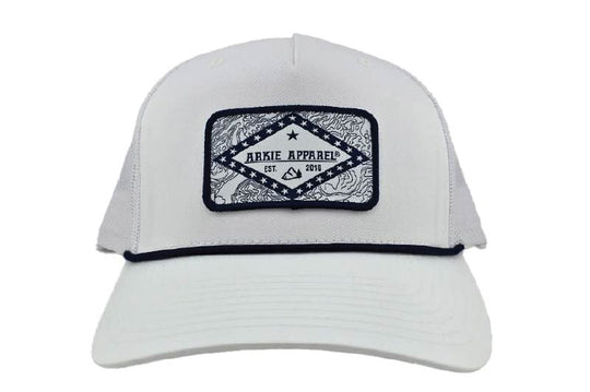Flag Patch Snapback Rope Hat - White/White