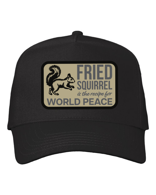Squirrel World Peace Snapback Fabric Hat - Black