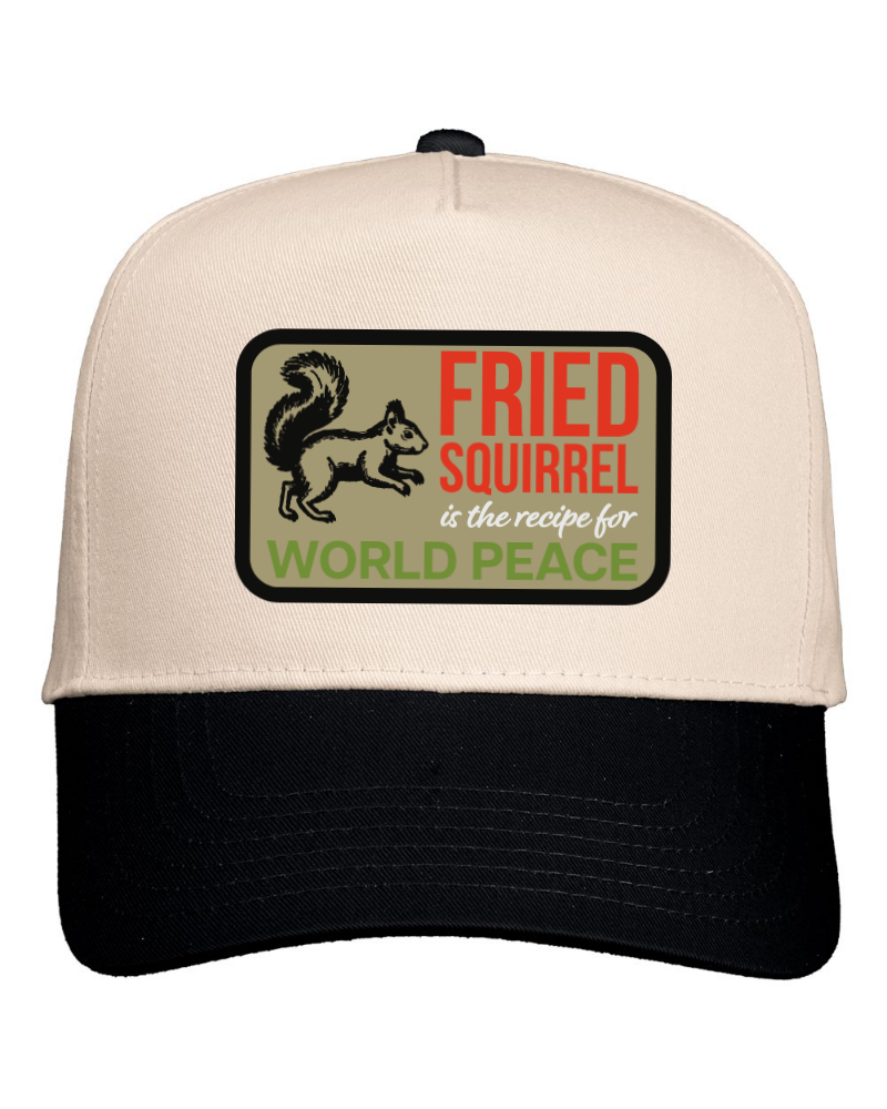Squirrel World Peace Snapback Fabric Hat - Natural/Black