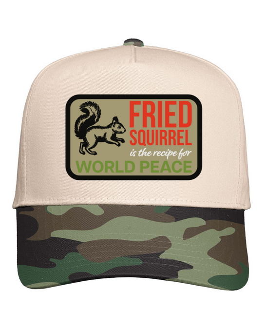 Squirrel World Peace Snapback Fabric Hat - Natural/Camo