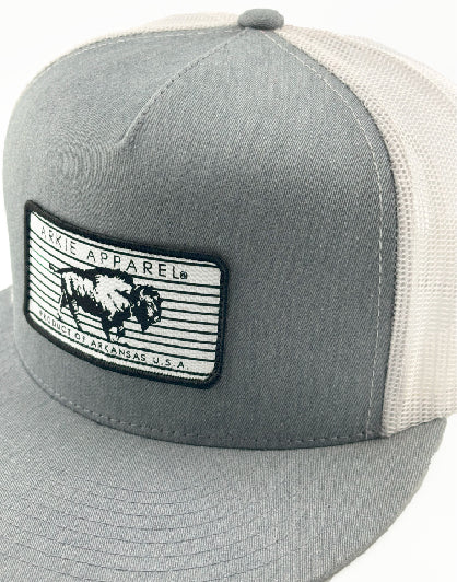 Buffalo Line Patch Flatbill Hat - Heather Gray/White