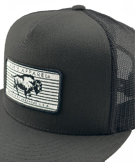 Buffalo Line Patch Flatbill Hat - Solid Black