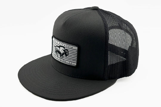Buffalo Line Patch Flatbill Hat - Solid Black