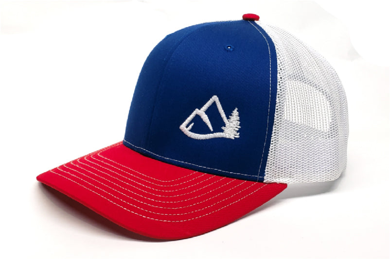Mountain Logo Snapback Hat - Red/White/Blue by Arkie Apparel