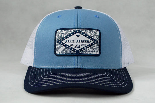 Flag Patch Snapback Hat - Light Blue/Navy/White