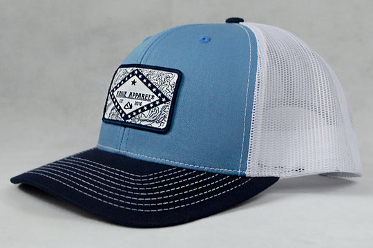 Flag Patch Snapback Hat - Light Blue/Navy/White